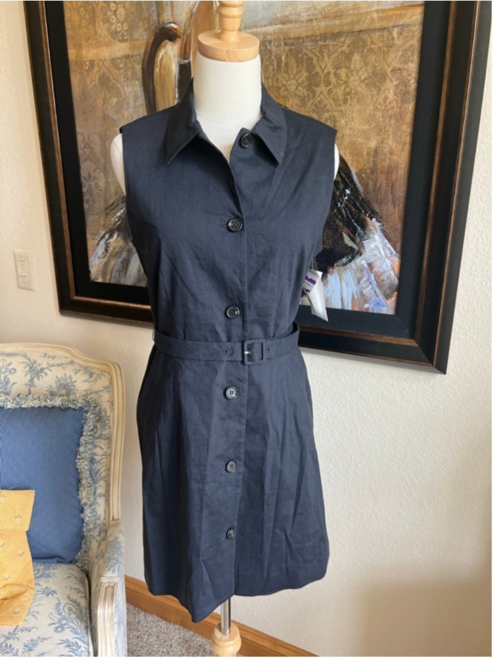 NWT Theory Charcoal Sleeveless Belted Mini Dress Size 8 - Picture 2 of 5